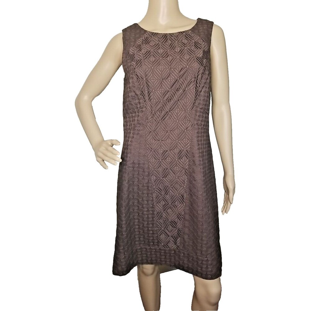 White House Black Market Dress Womens 6 Sleeveless Brown Embroidered Casual  T44